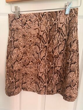 Reformation Brown & Tan Snake-Print A-Line Mini Skirt